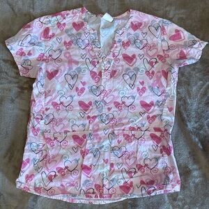 Breast Cancer Awareness Valentine's Day Scrub Top 100% Cotton Size Small